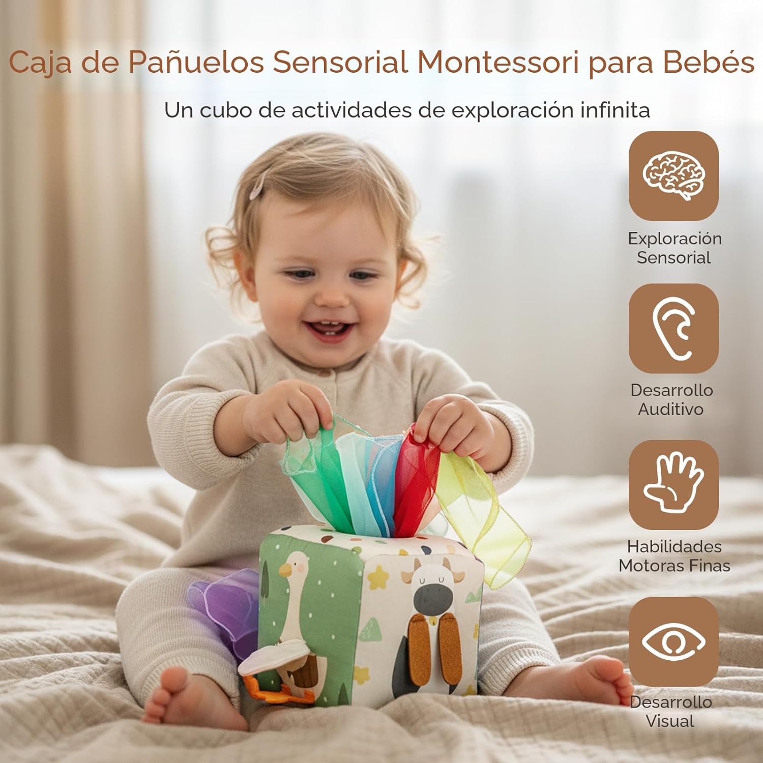 Fidtoy Jouet Montessori Boîte à Mouchoirs pour Bébés – Cube de Tirage Sensoriel