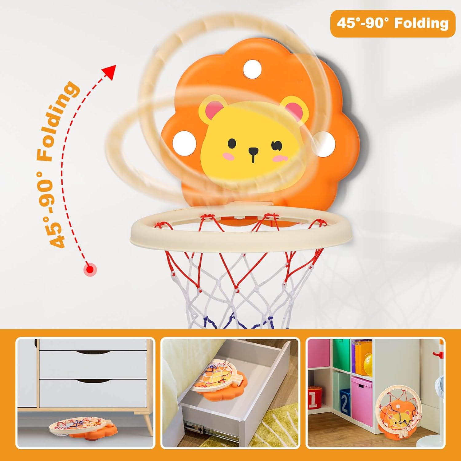 Fidtoy Children Fun Lion Basketball Playset – Adjustable Wall Mounted Basketball Hoop Toy for Kids Indoor Outdoor Sports Play