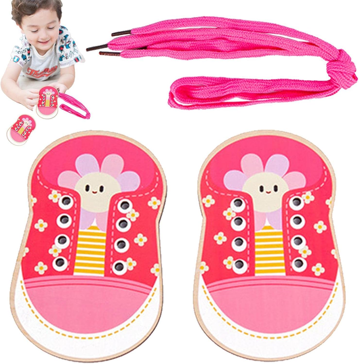 Chengstore, juguete de cordones para zapatos, juguete de cordones para zapatos para niños pequeños | Práctica de atar zapatos para niños, juguete para aprender a atar cordones, juguete para habilidades motoras finas, juego de enhebrar