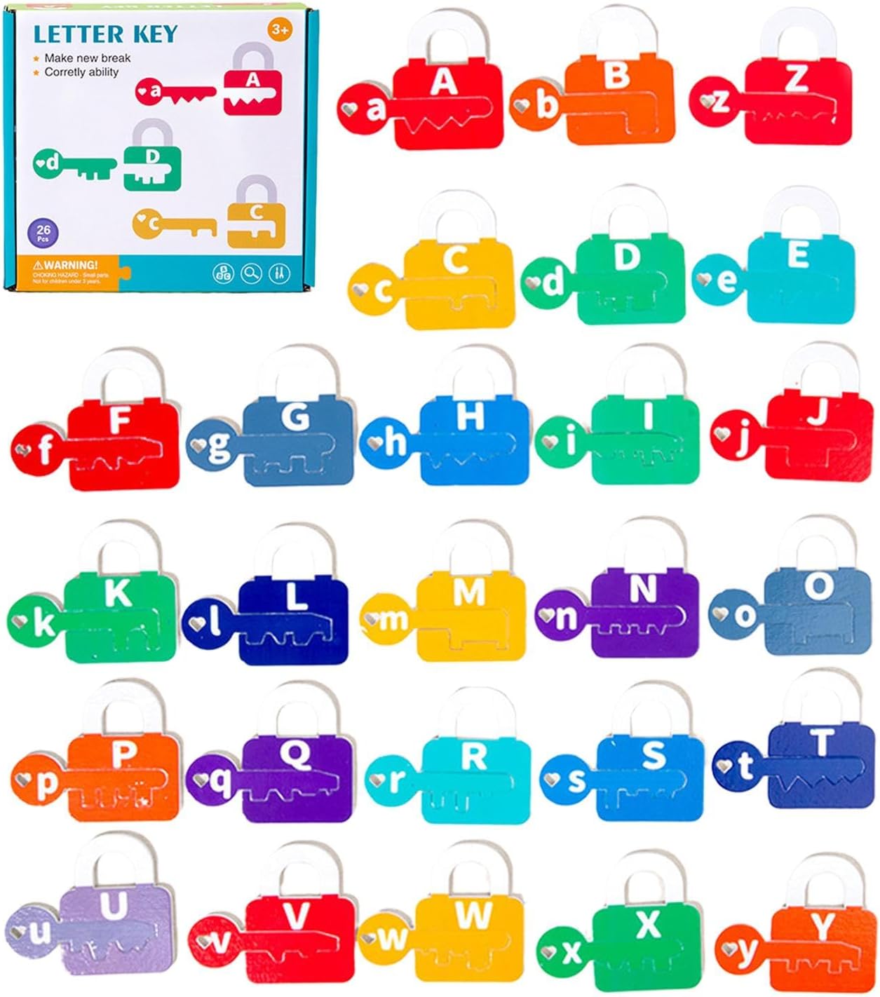 Fidtoy Wooden Lock Matching Toy Montessori Key Puzzle Educational Toy for Kids Color Recognition Math Learning Fine Motor Skills Logic Game