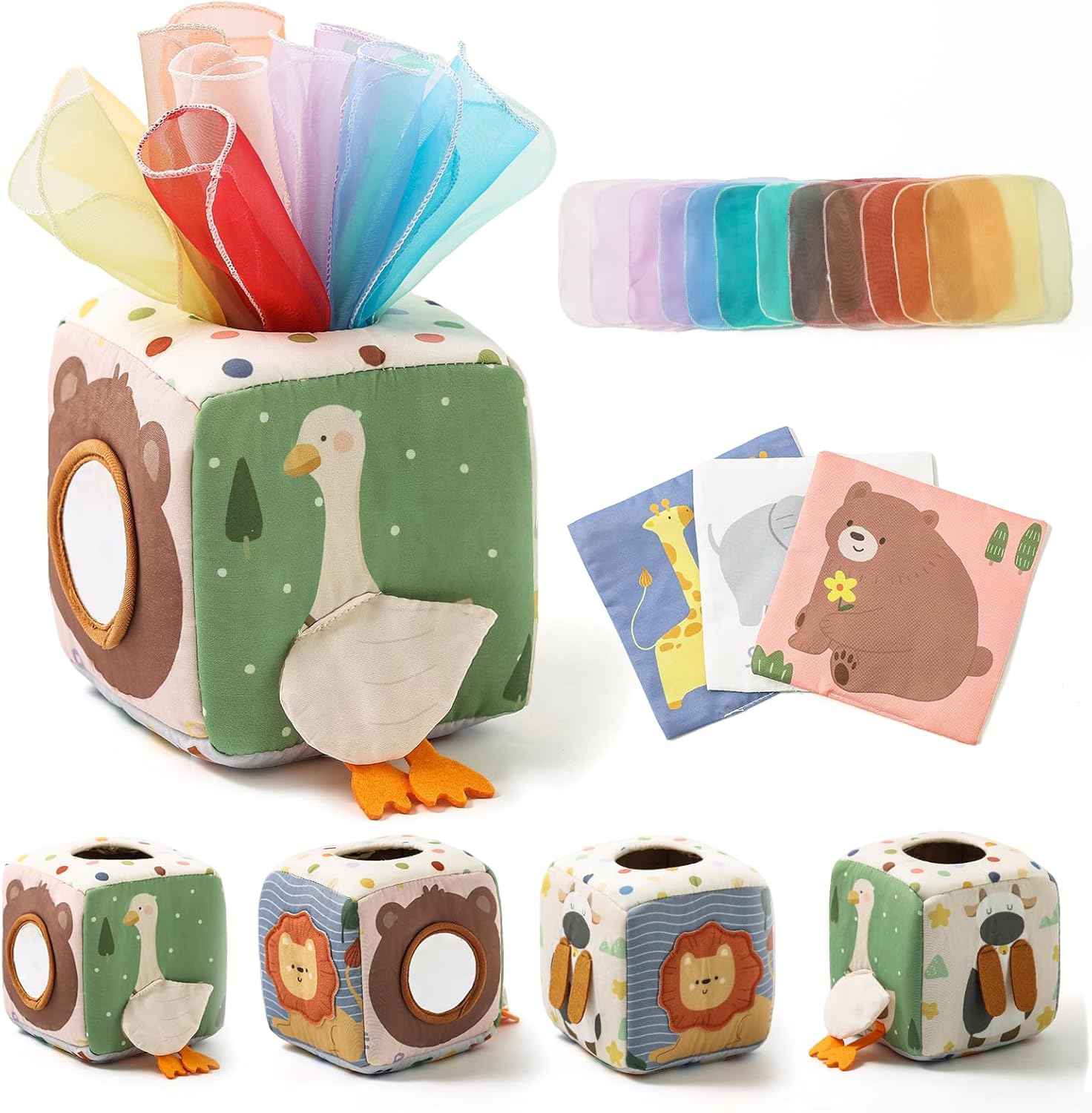 Fidtoy Jouet Montessori Boîte à Mouchoirs pour Bébés – Cube de Tirage Sensoriel