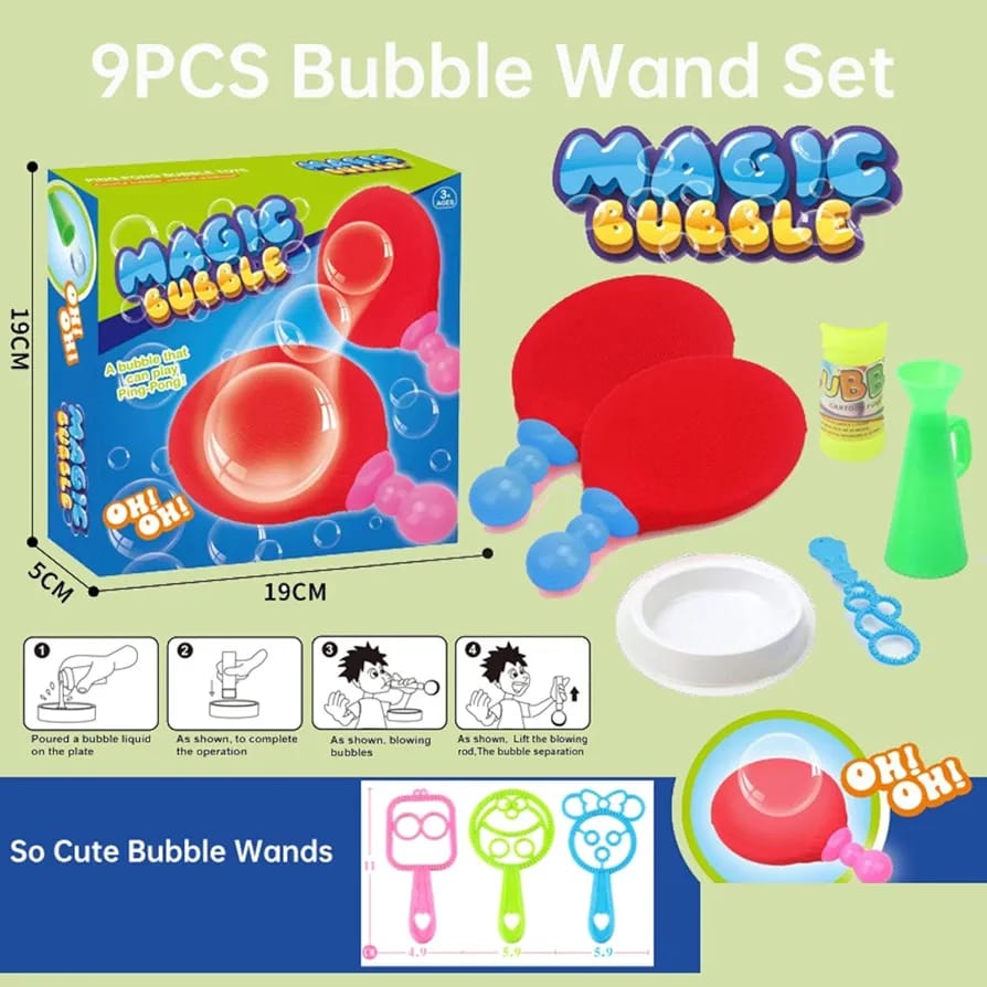 Fidtoy Magic Bubble Tennis Playset Activity for Kids Outdoor Bouncing Bubble Racket Game Age 2-6