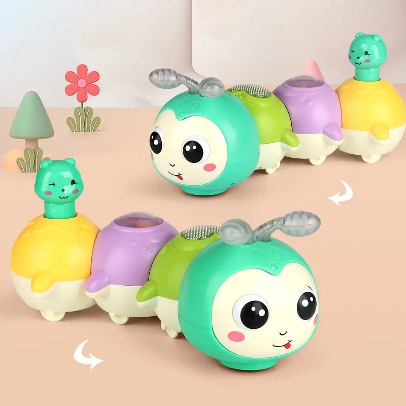Fidtoy Magnetic Cute Electric Caterpillar Baby Toy with Light Sound for Babies Crawling Sensory Play Age 6M+