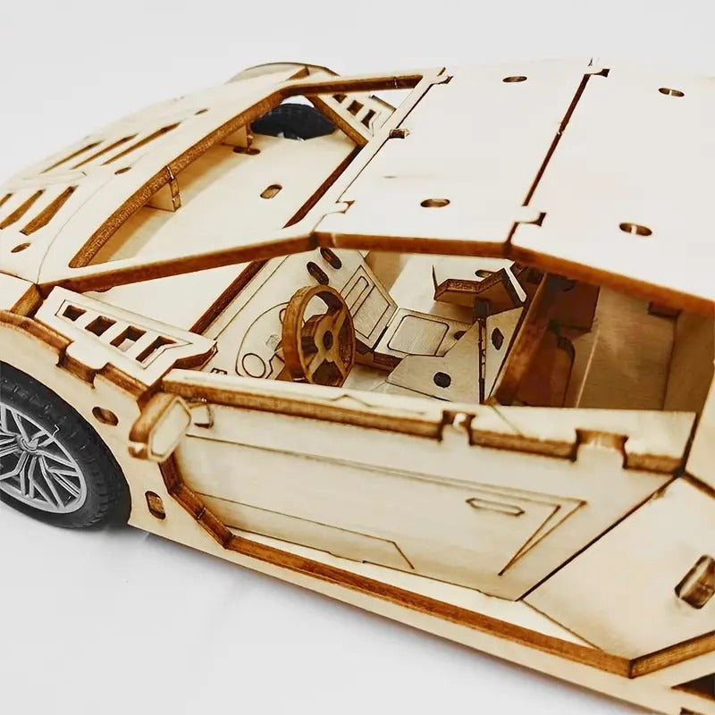 Fidtoy 3D Wooden Mechanical Supercar Pull Back Puzzle 114 Pieces, Wooden Car Model Building Kit for Teens and Puzzle Lovers Ages 14+