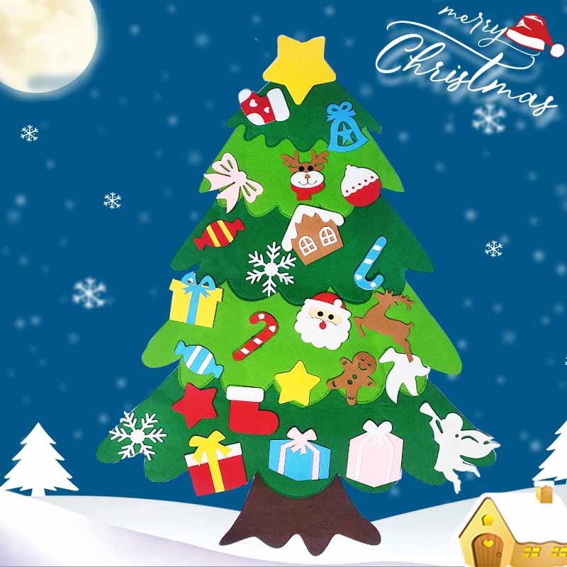 Juego de árbol de Navidad de fieltro DIY Fidtoy con 30 adornos – Actividad navideña Montessori para niños pequeños
