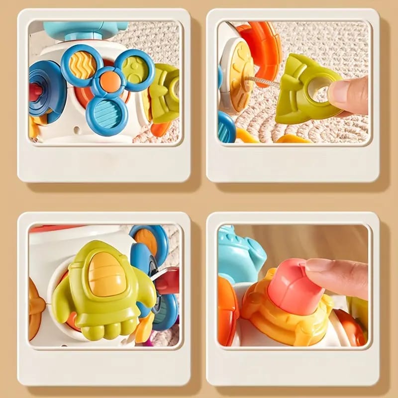 Fidtoy 8-in-1 Multifunctional Space Busy Activity Play Set for Toddlers, Montessori Sensory Activity Cube with Buttons, Gears, Pull Cords and Sliders