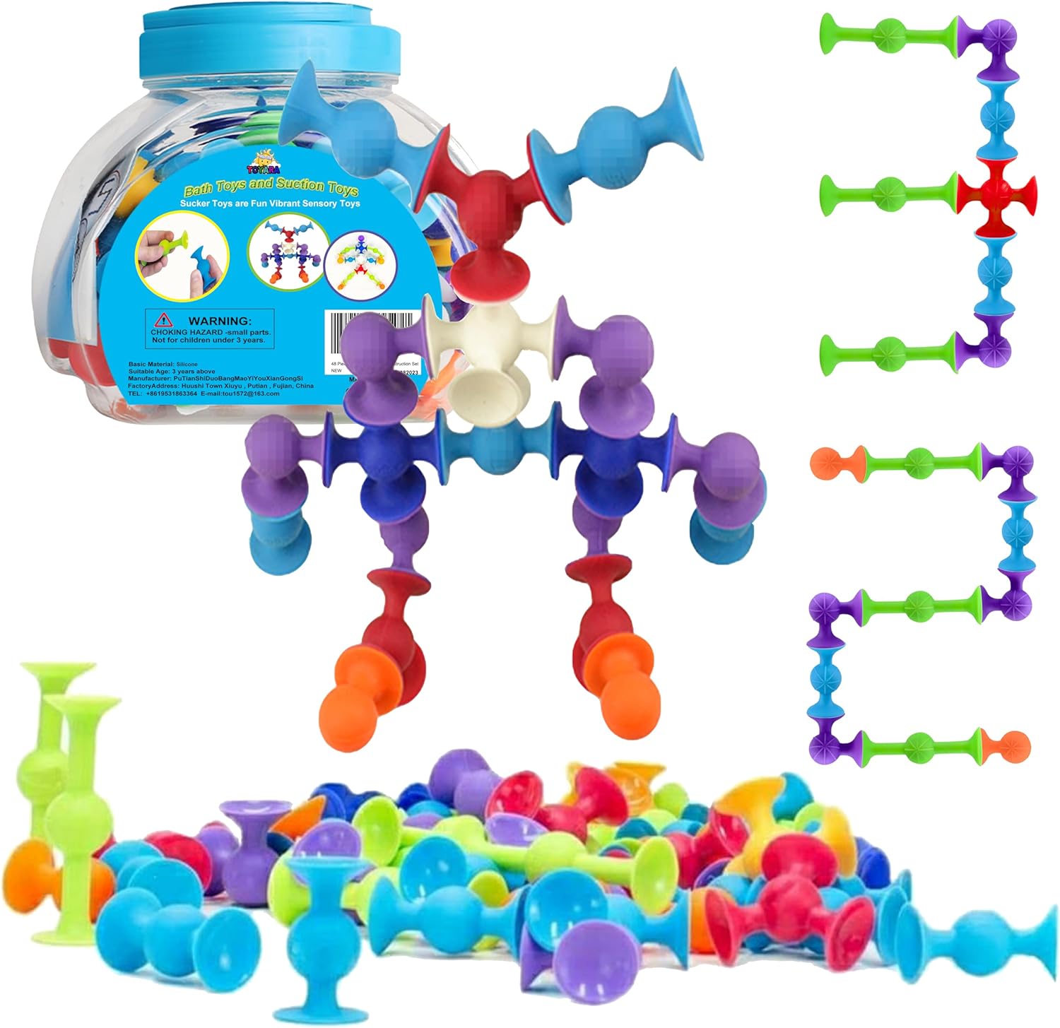 Fidtoy 36 Pieces Suction Cups Sensory Construction Building Blocks, Colorful Suction Cup Bath Toy, Fine Motor Sorting and Stacking Toy Ages 2-6