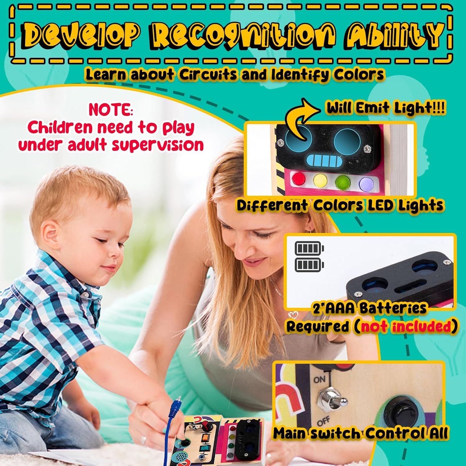 TEUVO Montessori Juguetes Robot Busy Board Juguetes para niños pequeños de 1 2 3 4 5 6 años, Juguetes educativos sensoriales con interruptor de luz para viajar, Regalos para niños y niñas en Navidad, Cumpleaños y Días Festivos