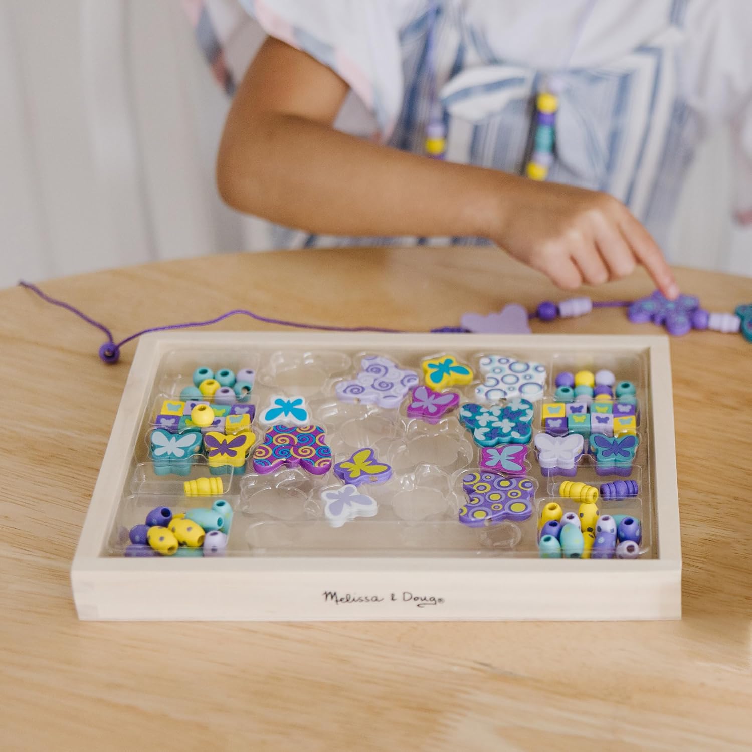 Fidtoy Butterfly Wooden Bead Set for Kids Jewelry Making