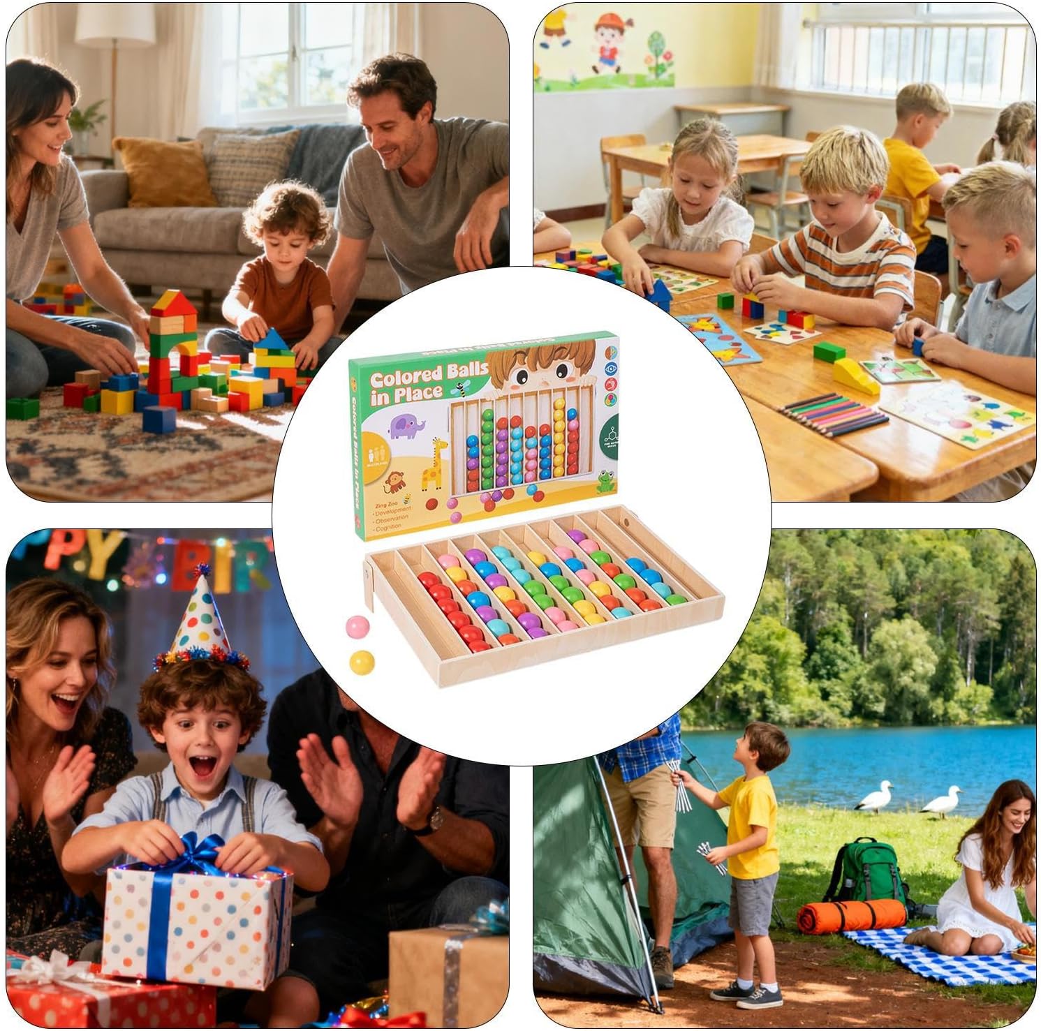 Color Sorting Toy, Wooden ClinChild Educational Toy, Balls Sorting Game for Boys and Girls, Classroom, Homeschool, Kindergarten, Travel Holy Hosiery Stick Assistant, Fine Motor Suitable