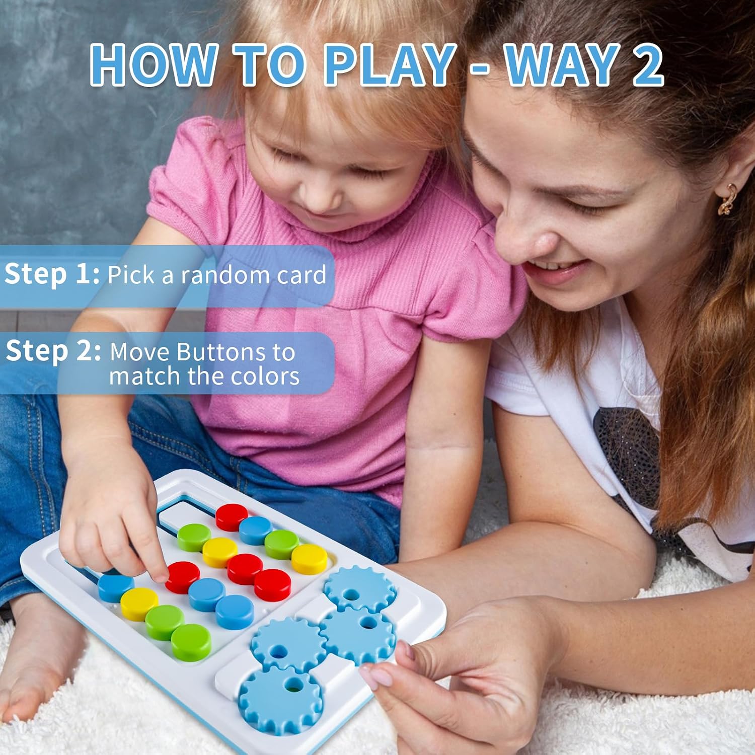 Fidtoy 2-en-1 Jeu de logique d'engrenages à motifs à quatre couleurs, Puzzle d'engrenages manuel en plastique de correspondance de couleurs, Jouet de logique de conscience spatiale et de numératie pour les 2-6 ans