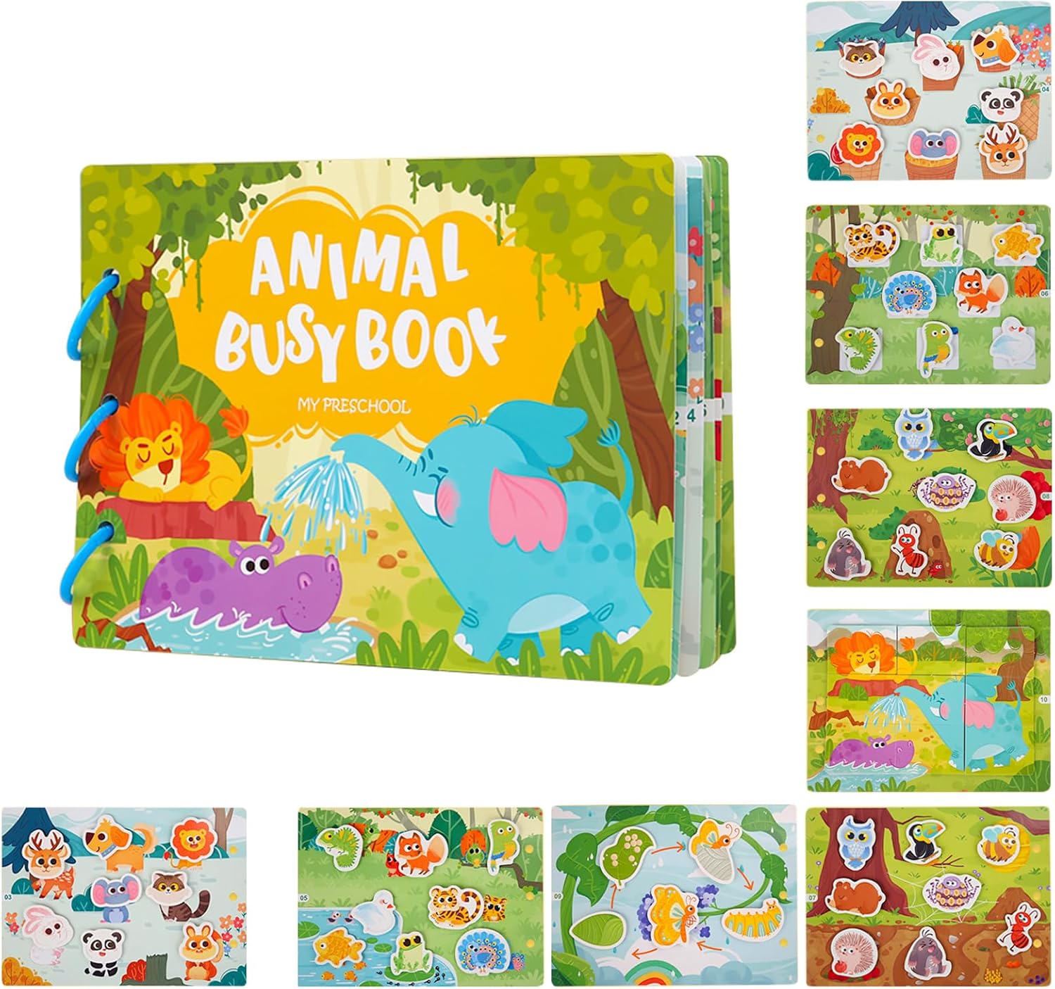 Fidtoy Montessori Quiet Book para niños pequeños, libro de actividades con pegatinas reutilizables, juguete de aprendizaje temprano, juguete de viaje silencioso, juguete para habilidades motoras finas, juguete para contar cuentos