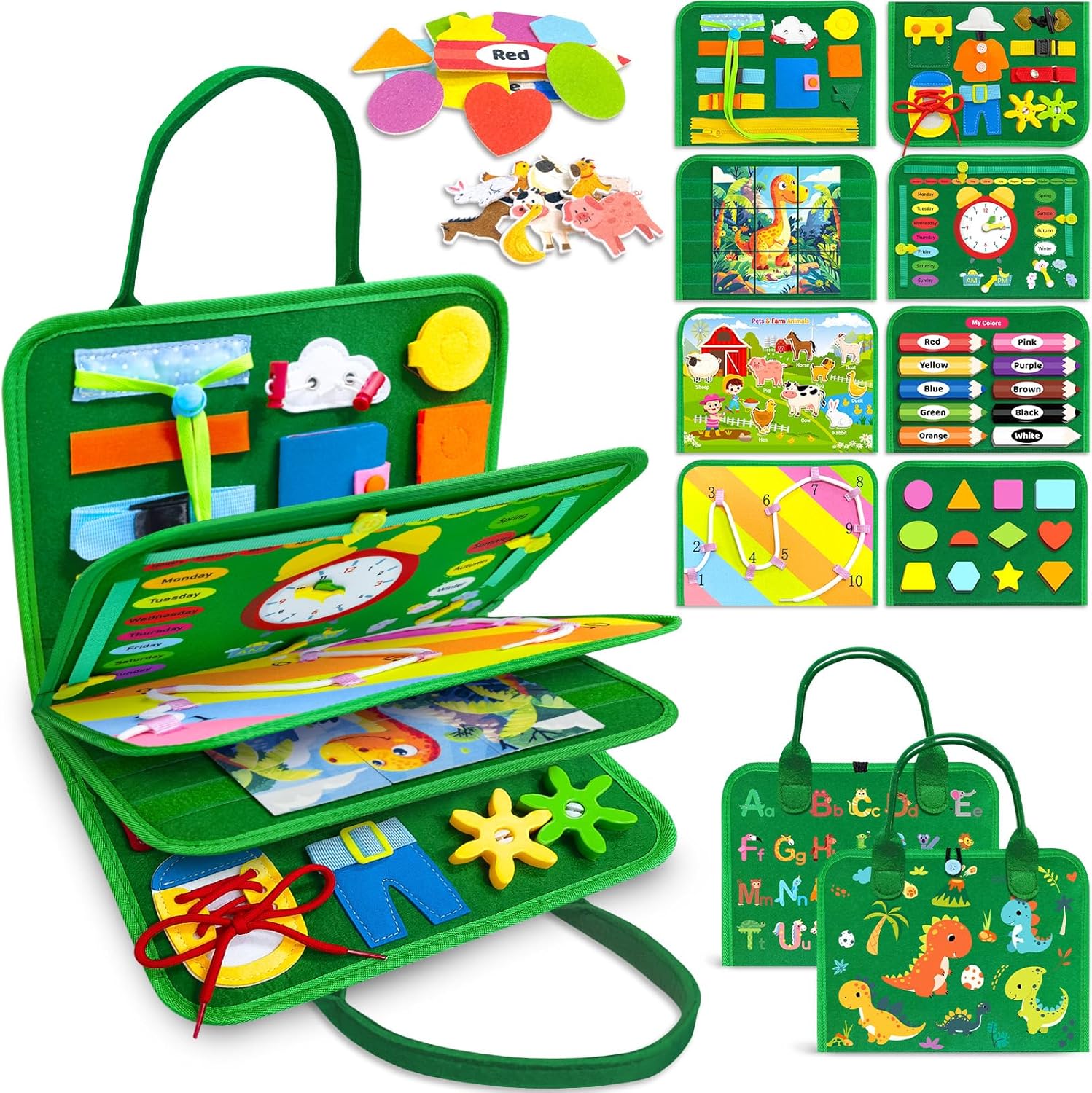 Gojmzo Busy Board Juguetes Montessori para niños y niñas, regalos, juguetes sensoriales para niños pequeños, actividades educativas de viaje preescolares, aprender el alfabeto, contar, habilidades motoras finas