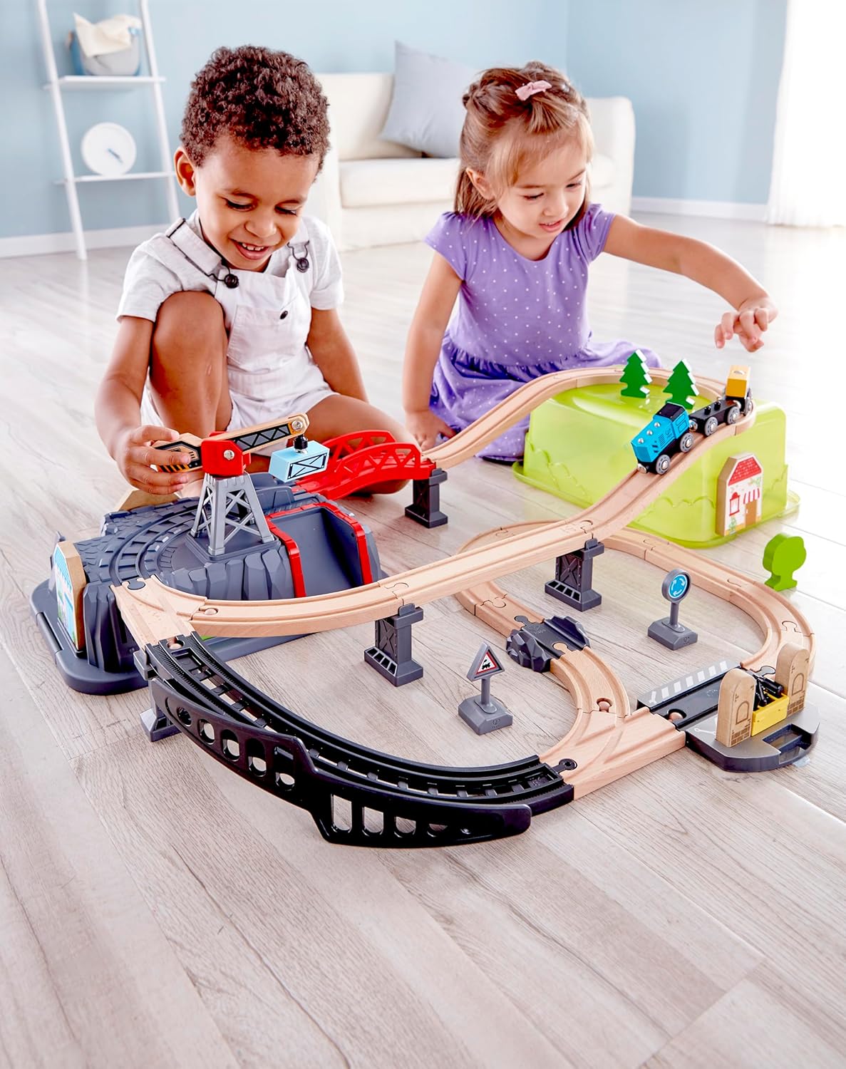 Fidtoy Wooden Railway Bucket Builder Train Set 50 Piece Toy