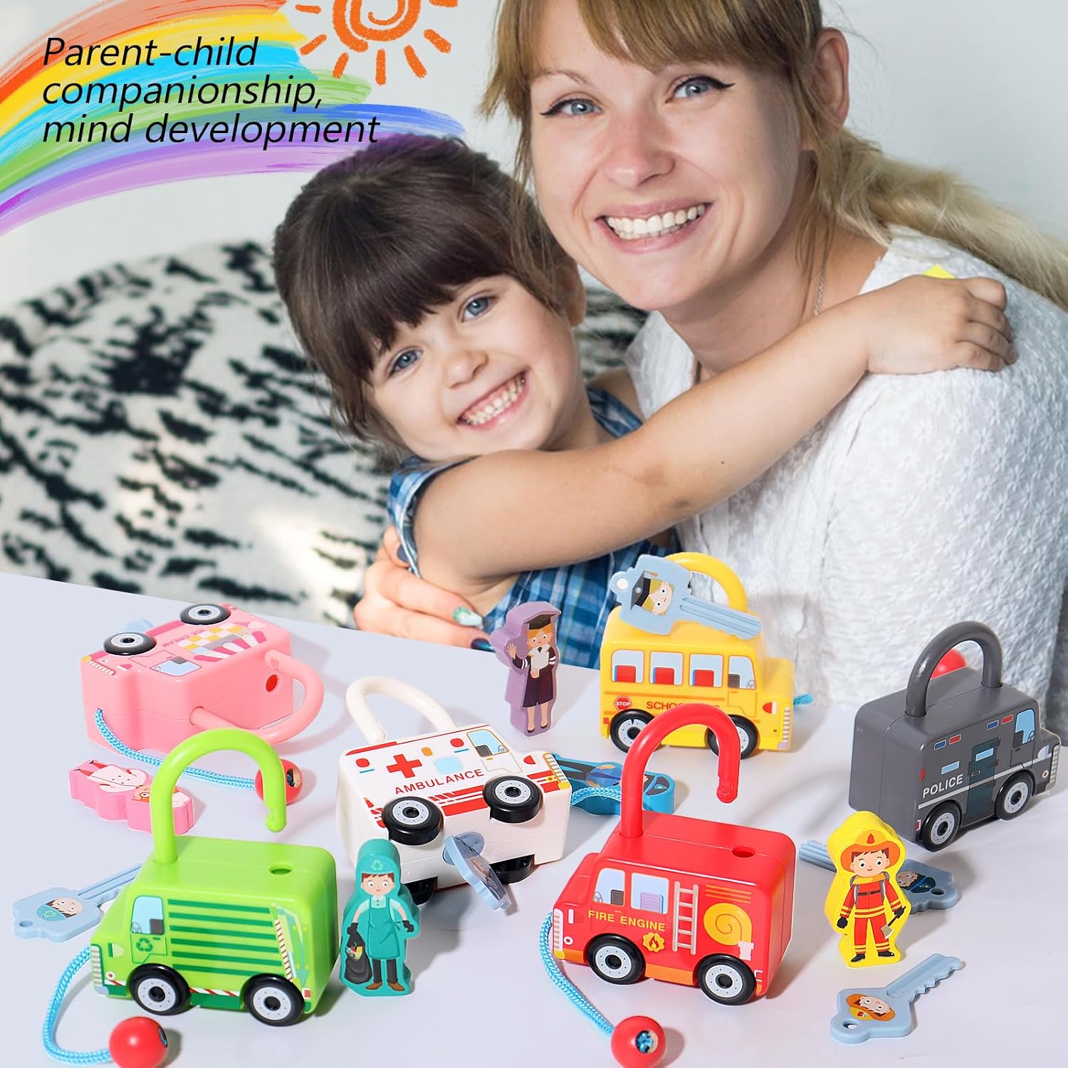 Fidtoy Juego de Juguetes de Bloqueo y Llave a Juego, Cerraduras de Aprendizaje Montessori para Niños Pequeños, Reconocimiento de Colores, Habilidades Motrices Finas, Juguete Educativo de Rompecabezas, Juguete Silencioso de Viaje, Regalo