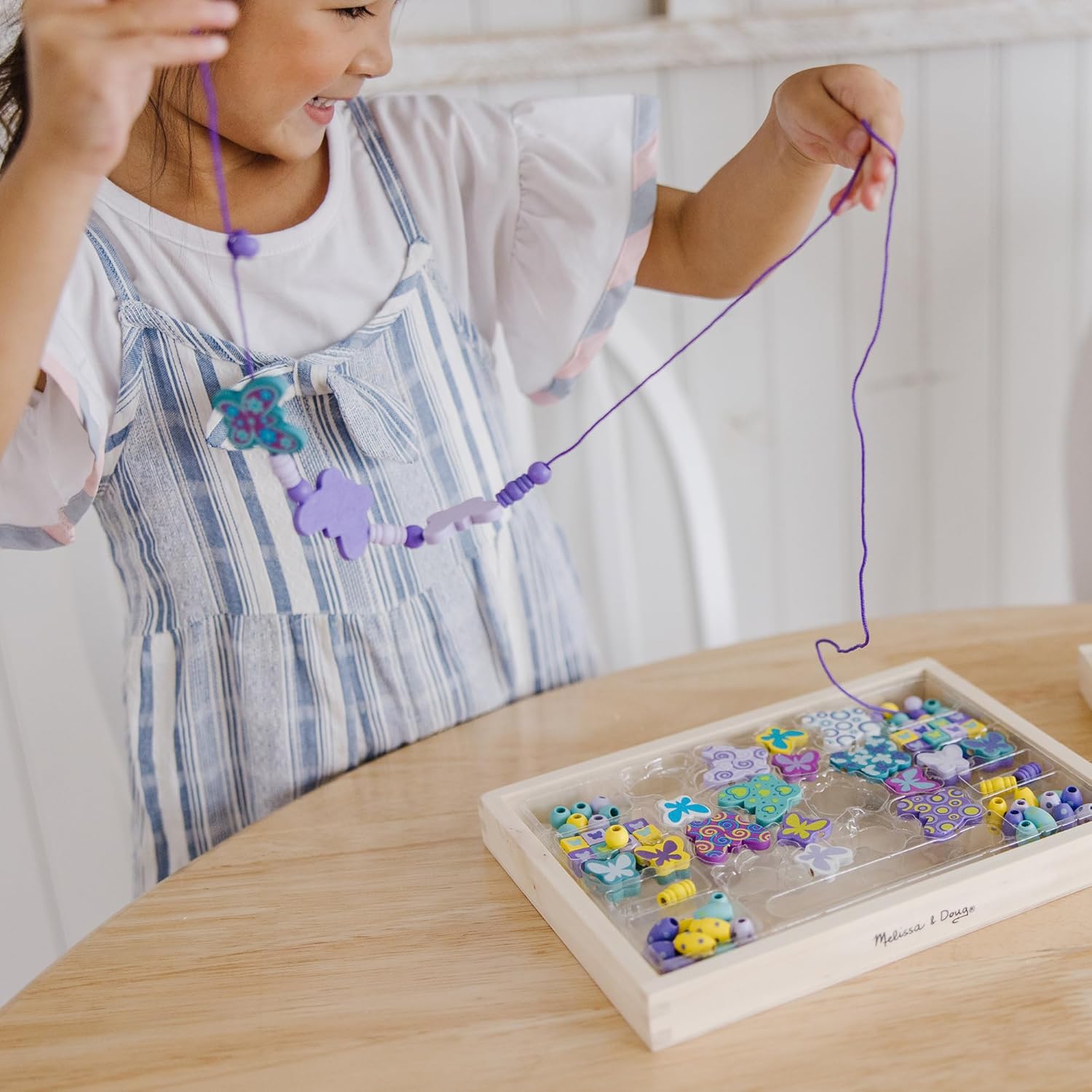 Fidtoy Butterfly Wooden Bead Set for Kids Jewelry Making