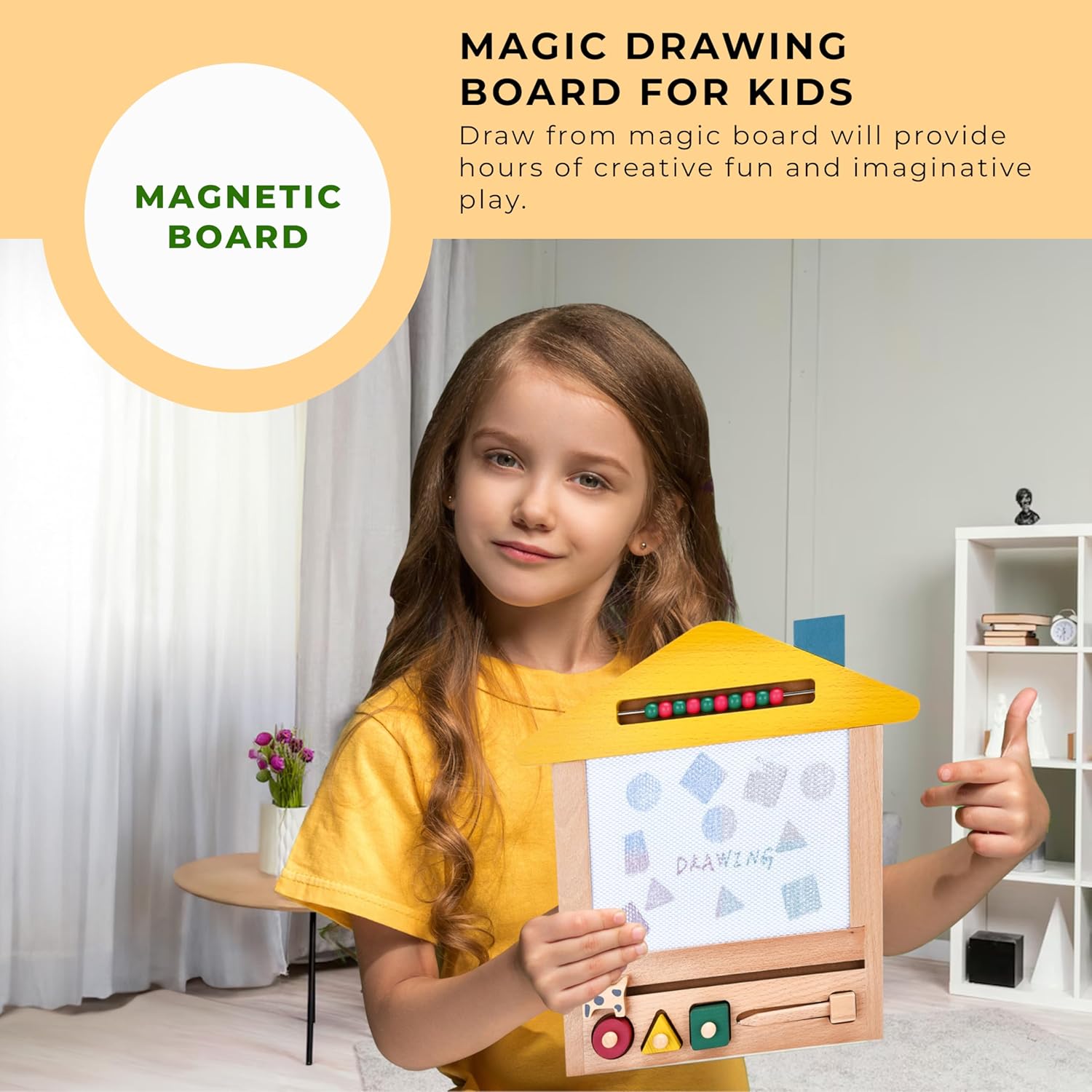 Fidtoy Tableau de Dessin Magnétique en Bois pour Enfants 3 ans et plus Jouet de Gribouillage Réutilisable