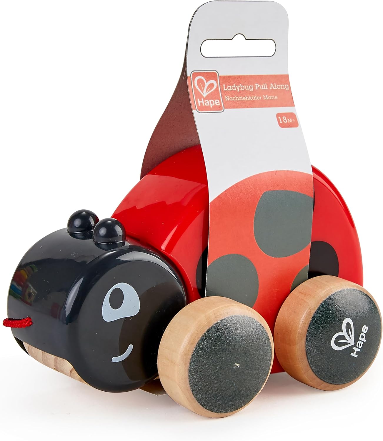 Fidtoy Ladybug Pull Along Toy Wooden Toddler Walking Toy