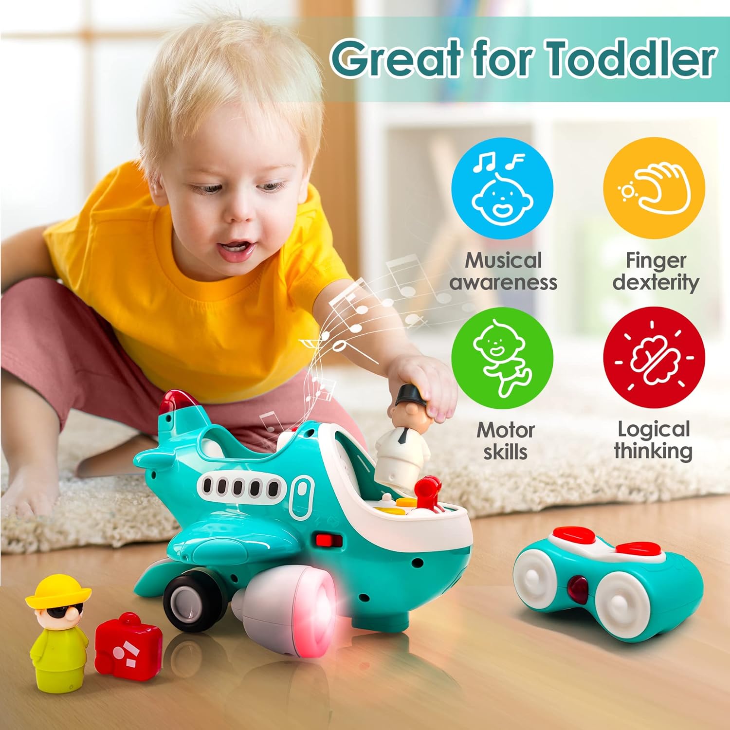 Fidtoy RC Airplane Toy with Lights and Sounds for Toddlers