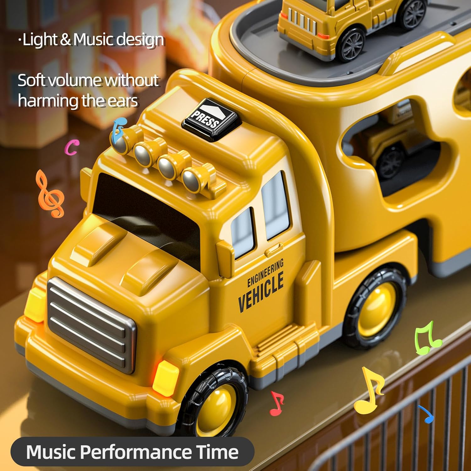 Fidtoy Coffret de 5 camions de construction 5 en 1 pour tout-petits avec lumières et sons, excavatrice, bulldozer, grue