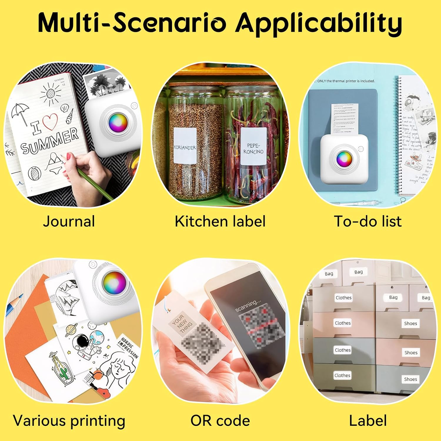 Fidtoy Mini Portable Pocket Thermal Bluetooth Printer with LED Light for Kids Students Notes Labels Crafts