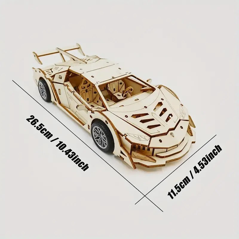 Fidtoy 3D Wooden Mechanical Supercar Pull Back Puzzle 114 Pieces, Wooden Car Model Building Kit for Teens and Puzzle Lovers Ages 14+