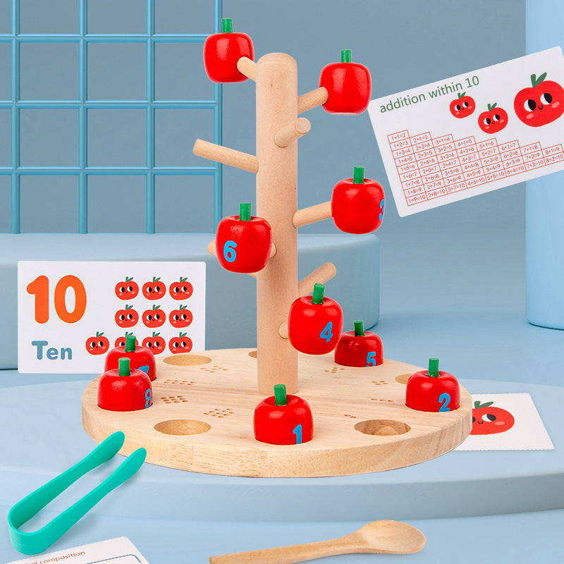 Jeu Fidtoy Montessori en bois de cueillette de pommes – Jouet éducatif de comptage et de mathématiques pour les enfants de 4 à 6 ans