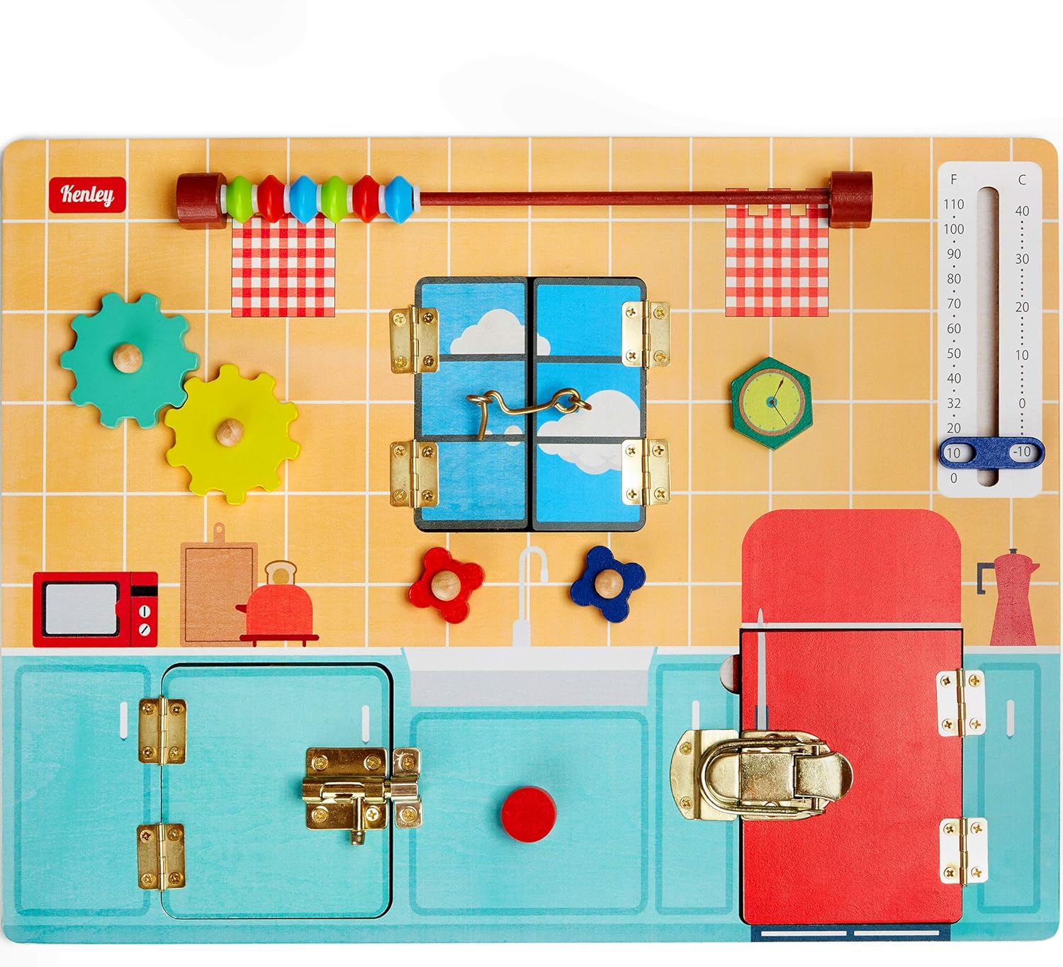 Fidtoy Tablero de Actividades de Madera Montessori para Niños Pequeños con Cerraduras, Pestillos, Engranajes, Juguete Educativo, Habilidades Motoras Finas, Juguete Sensorial de Viaje, Regalo Silencioso