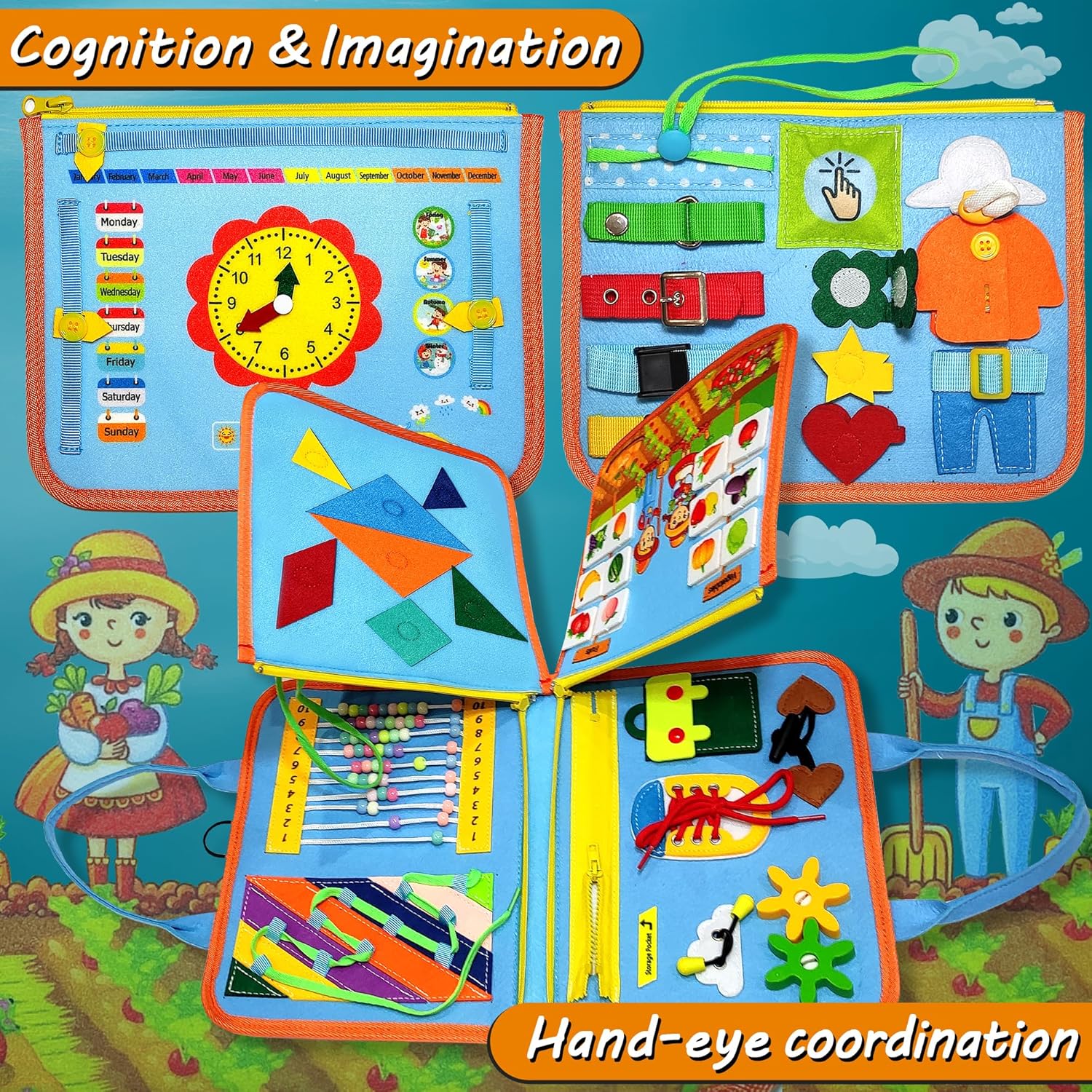 Juguetes Montessori Busy Board para niños pequeños - Libro tranquilo sensorial para actividades de viaje en coche y avión - Actividades educativas y de aprendizaje para viajes - Regalo para niños y niñas de 1-3 2-4 3-5 2 3 4 años