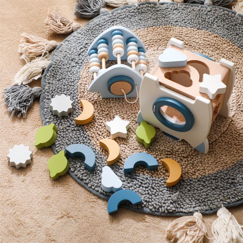 Cubo de actividades Fidtoy Rocket Juguete de madera Montessori para niños pequeños