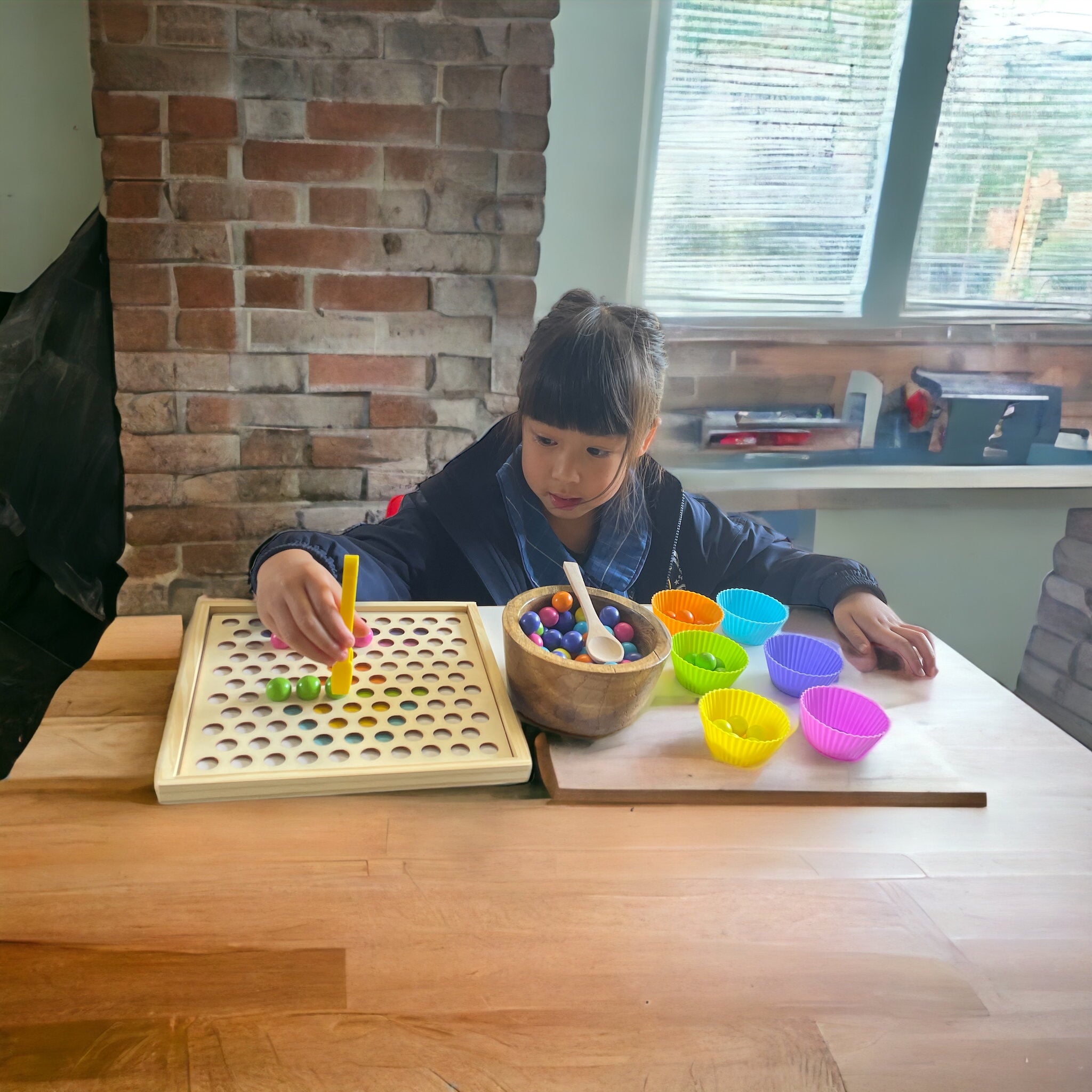 Jeu de tri de perles et de mémoire 2 en 1 inspiré de Montessori