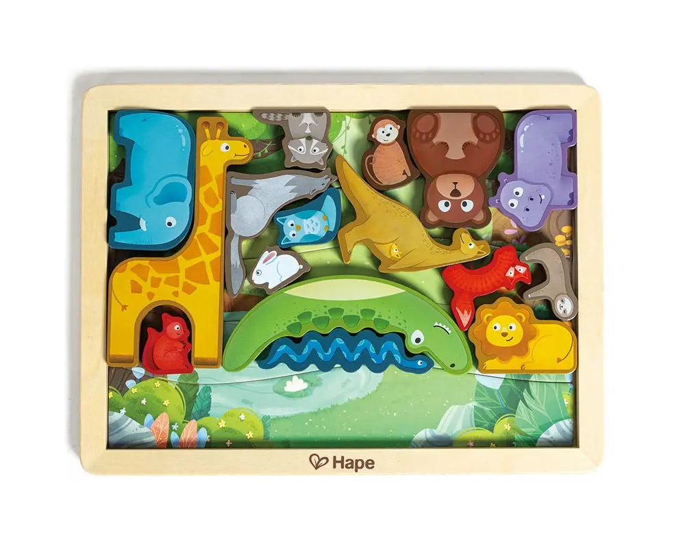 Fidtoy Wildlife Puzzle & Play - Wooden Educational Toy for Kids