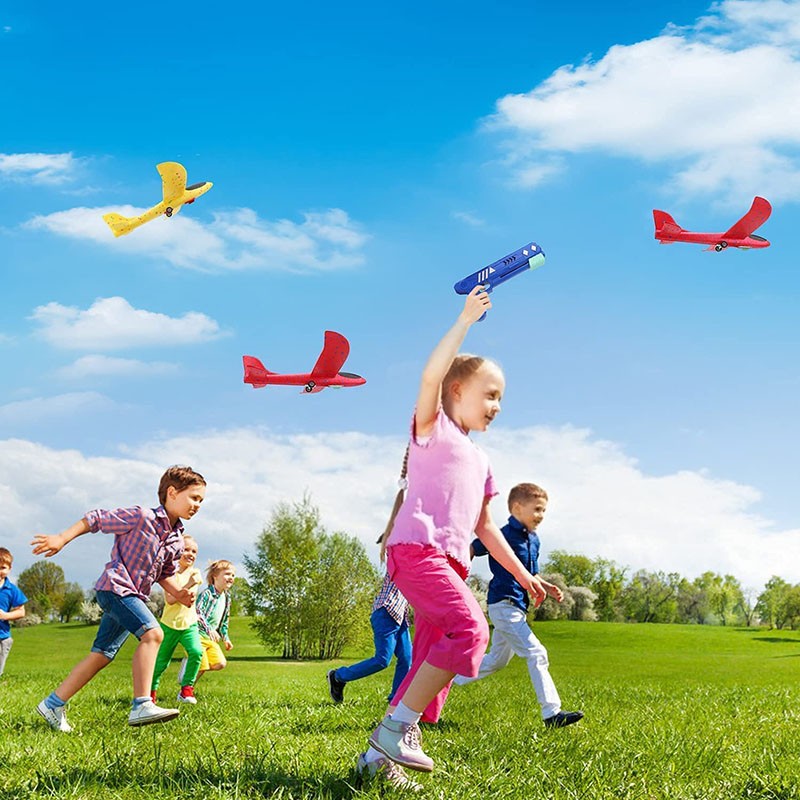 Fidtoy Foam Airplane Launcher Toy Set for Kids Outdoor Glider Play