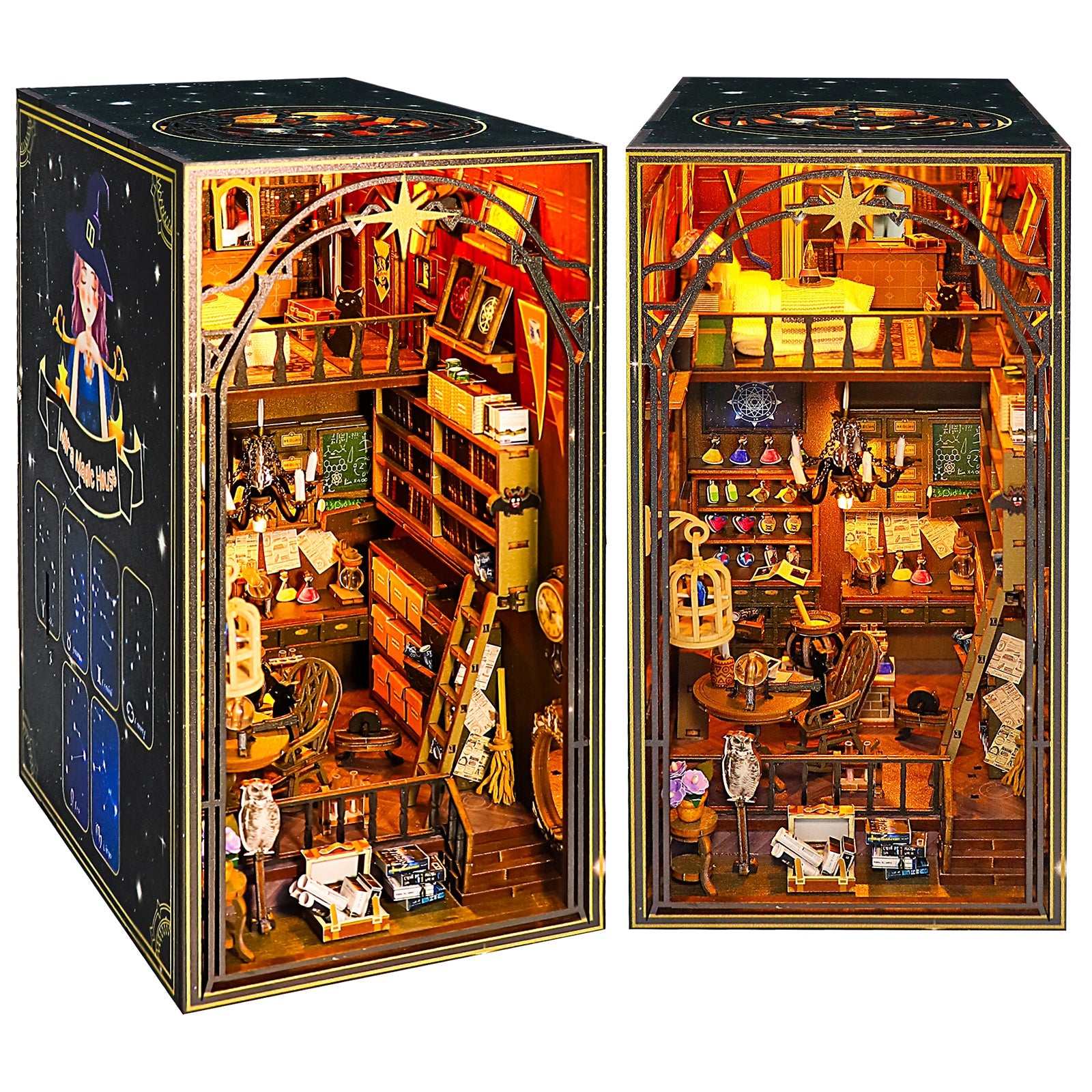 Wooden 3D DIY Book Nook Kit Micro Scene Magic Bookstore Book Stand with LED
