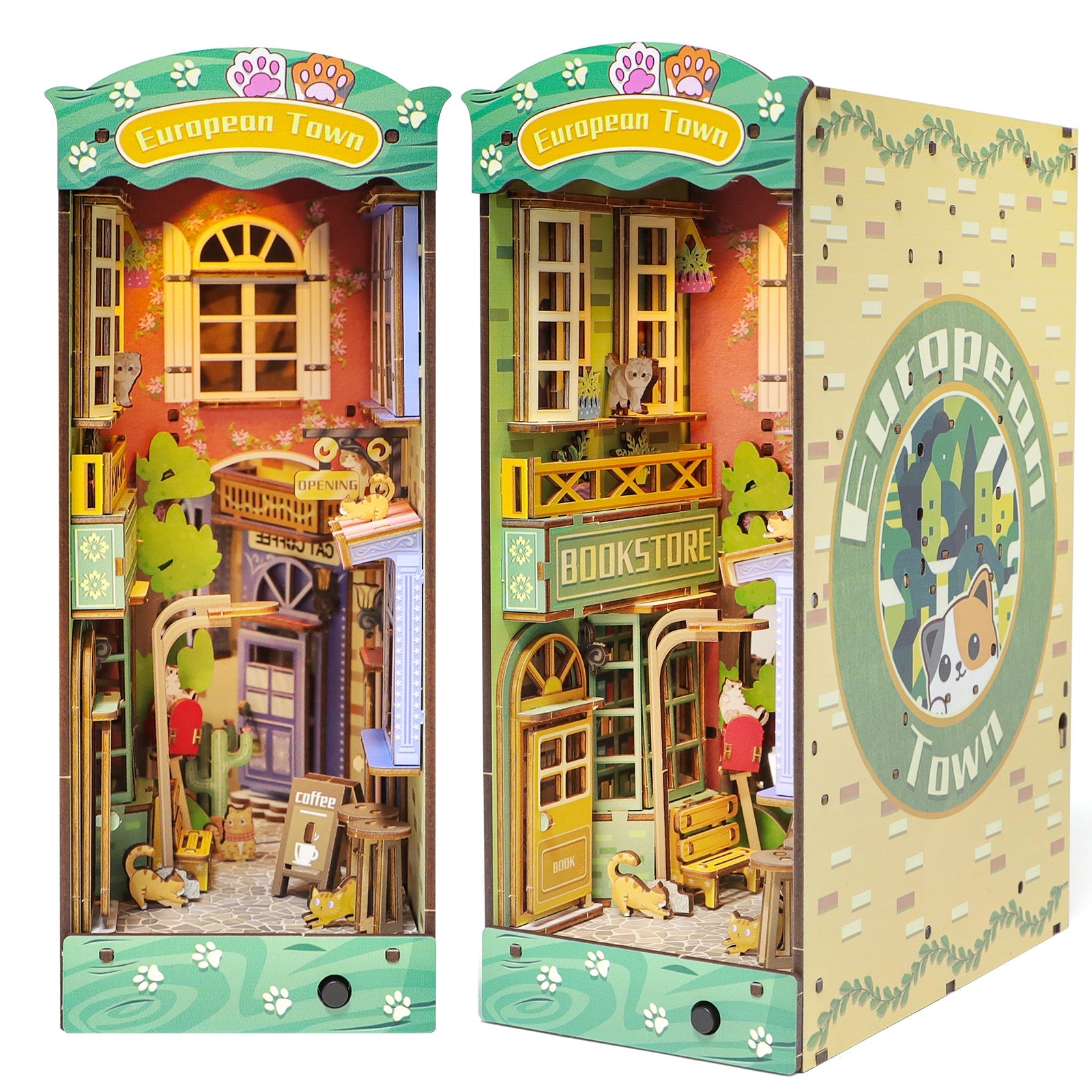 Kit de coin de livre à monter soi-même, maison de poupée miniature, serre-livre décoratif pour étagère, modèle de serre-livre en bois (modèle Rue et Chat)