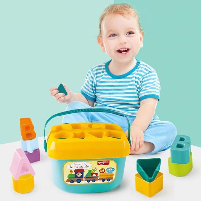Fidtoy Baby Shape Sorter Blocks Set with 16 Building Blocks