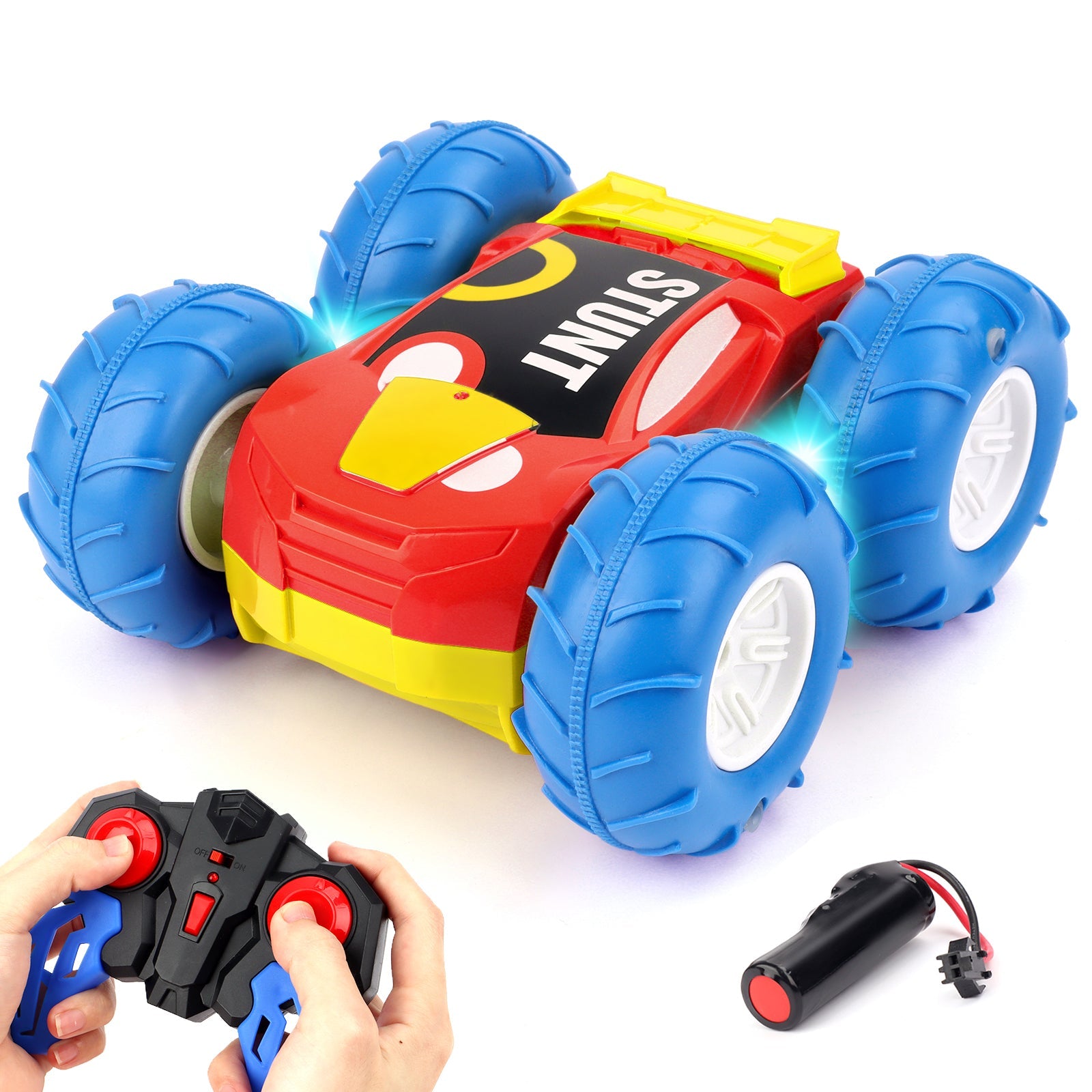 Coches teledirigidos impermeables con giro de 360°, doble cara, 2,4 GHz, 15 KM/H, 4WD, Monster Truck todoterreno, LED, coche de juguete recargable, regalo para niños