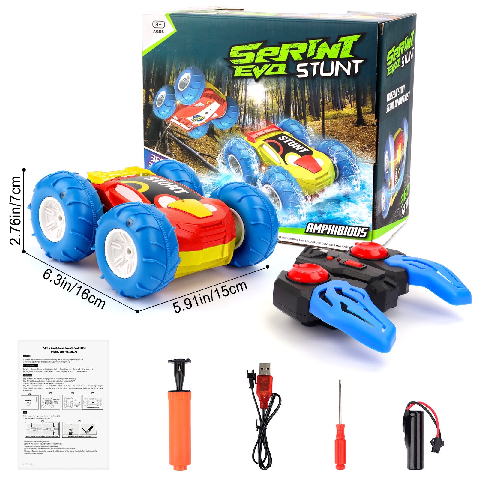 Coches teledirigidos impermeables con giro de 360°, doble cara, 2,4 GHz, 15 KM/H, 4WD, Monster Truck todoterreno, LED, coche de juguete recargable, regalo para niños