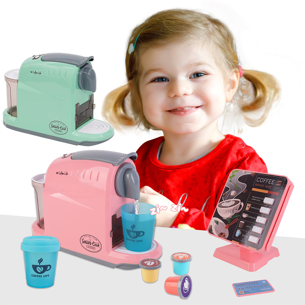 Coffret de Jouets Café avec Machine à Café, Menus, Caisse Enregistreuse, Aliments à Jouer - Cadeau pour Enfants Filles et Garçons de 3 Ans et Plus