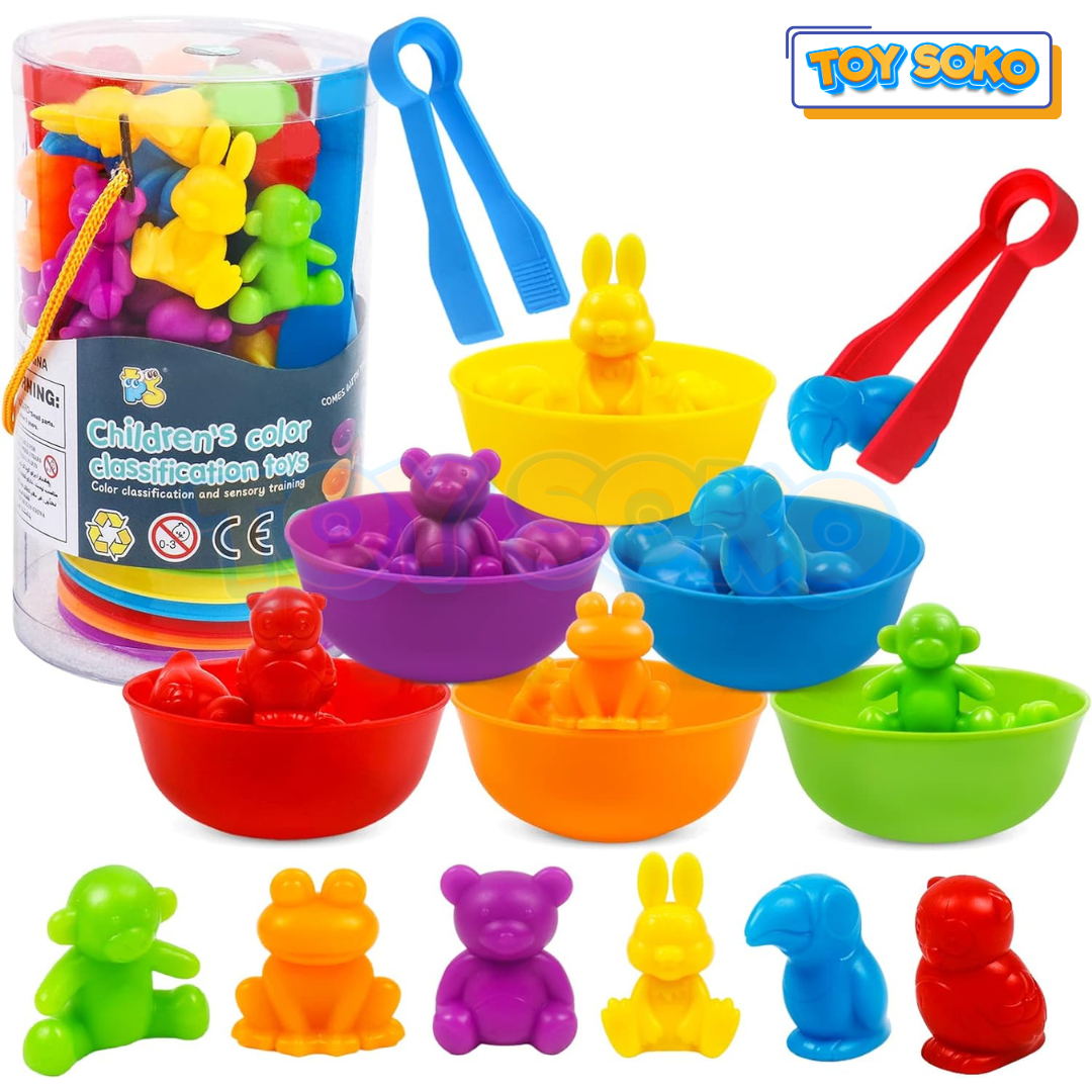 Juguetes de animales para clasificar colores Fidtoy, juego de combinación para que los niños pequeños aprendan colores, cuenten y desarrollen la motricidad fina