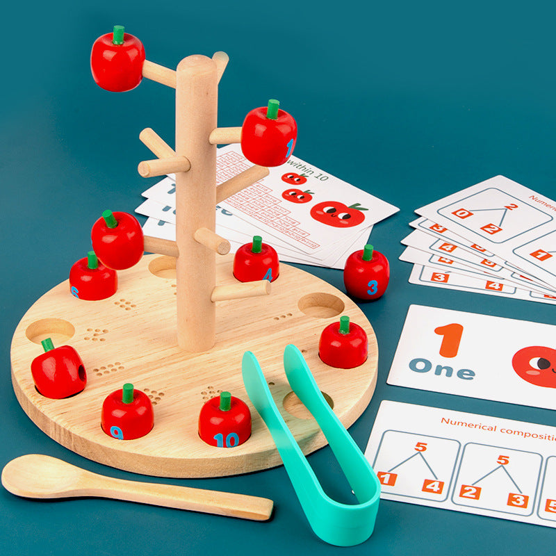 Jeu Fidtoy Montessori en bois de cueillette de pommes – Jouet éducatif de comptage et de mathématiques pour les enfants de 4 à 6 ans