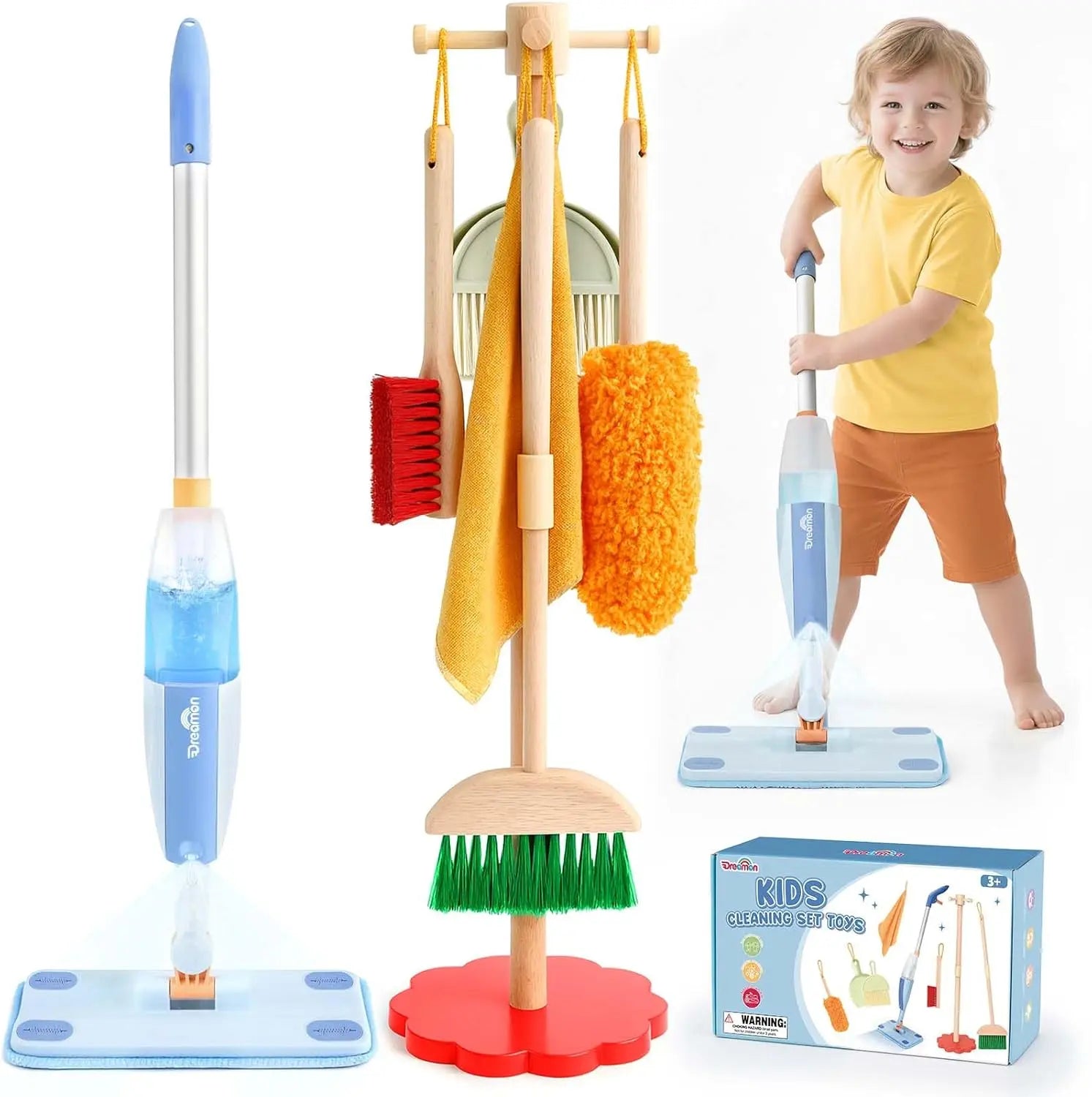 Wooden Toddler Cleaning Set with Real Spray Mop Ages 3–6