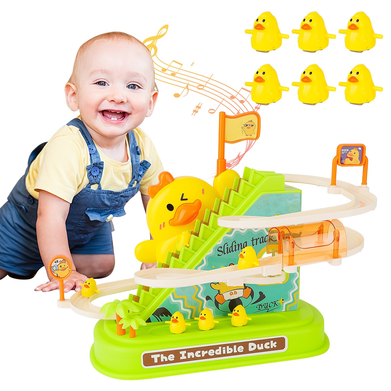 Circuit de Course avec Canards Électriques, Petits Canards Grimpants, Jouet Montagnes Russes Amusant avec Lumières et Musique pour Enfants
