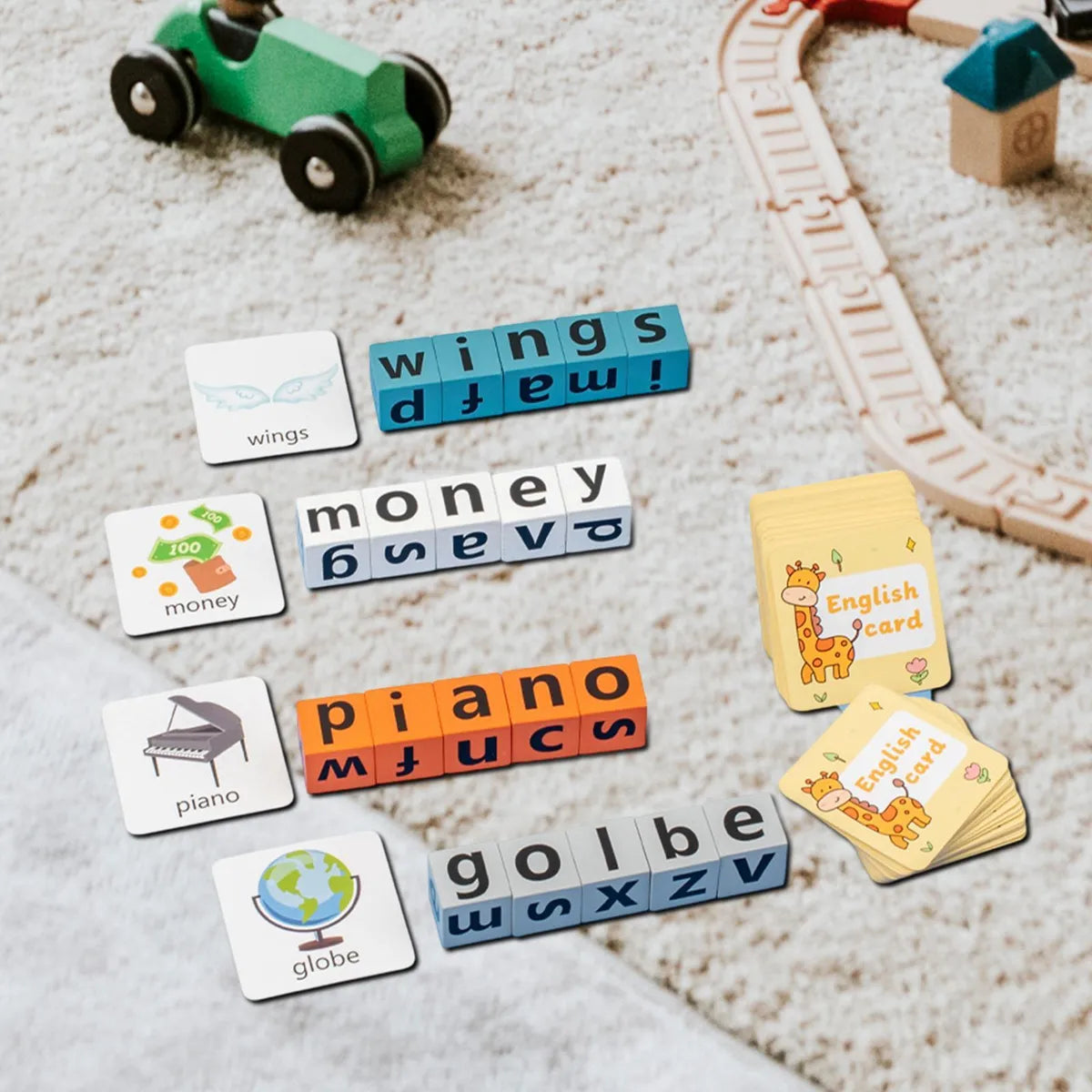 Fidtoy Wooden Spelling Blocks Game with Buzzer Letter Matching Word Building Toy for 2 to 4 Players Ages 3 to 8
