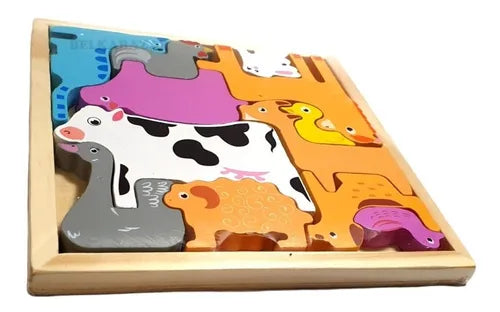 Fidtoy 3D Assembling Puzzle Board Random Design, Wooden Farm Animal Puzzle Board, Number Matching Fine Motor Learning Toy for Kids