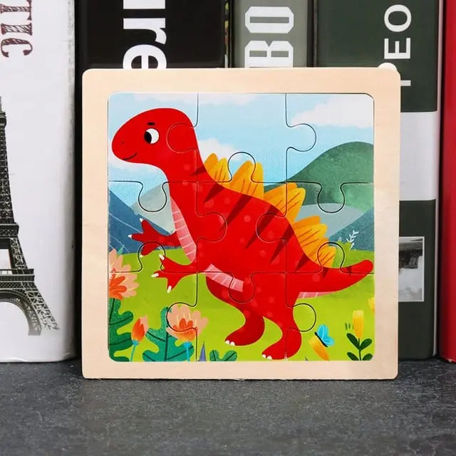 Fidtoy Puzzle en bois Dinosaure – Jouet éducatif pour enfants, apprentissage Montessori et développement de la motricité fine