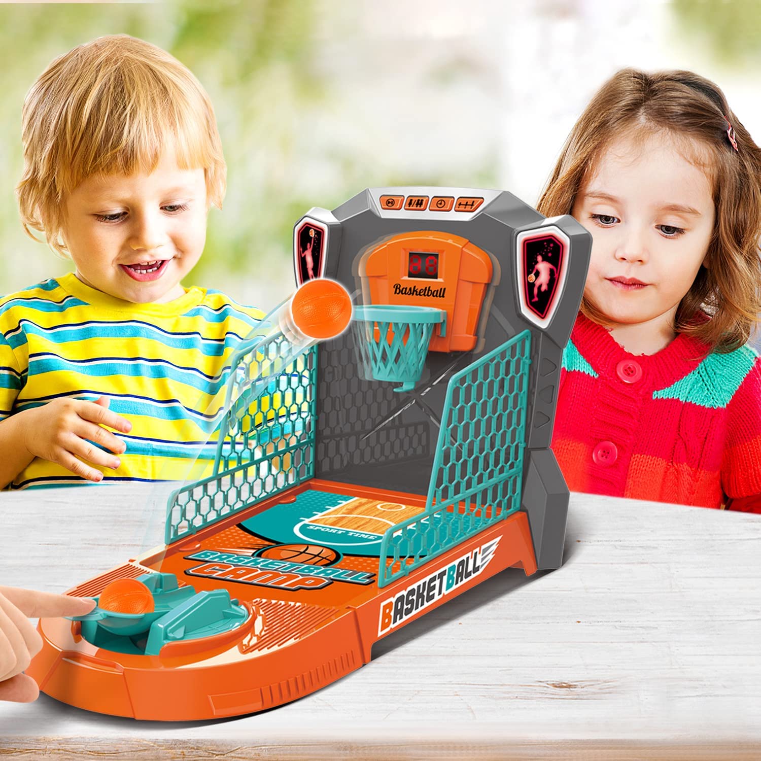 Canasta de Baloncesto Mini para Niños, Juego de Tiro, Juguete, Cancha de Baloncesto de Escritorio para Interiores y Exteriores, Cesta Móvil, Luz y Marcador