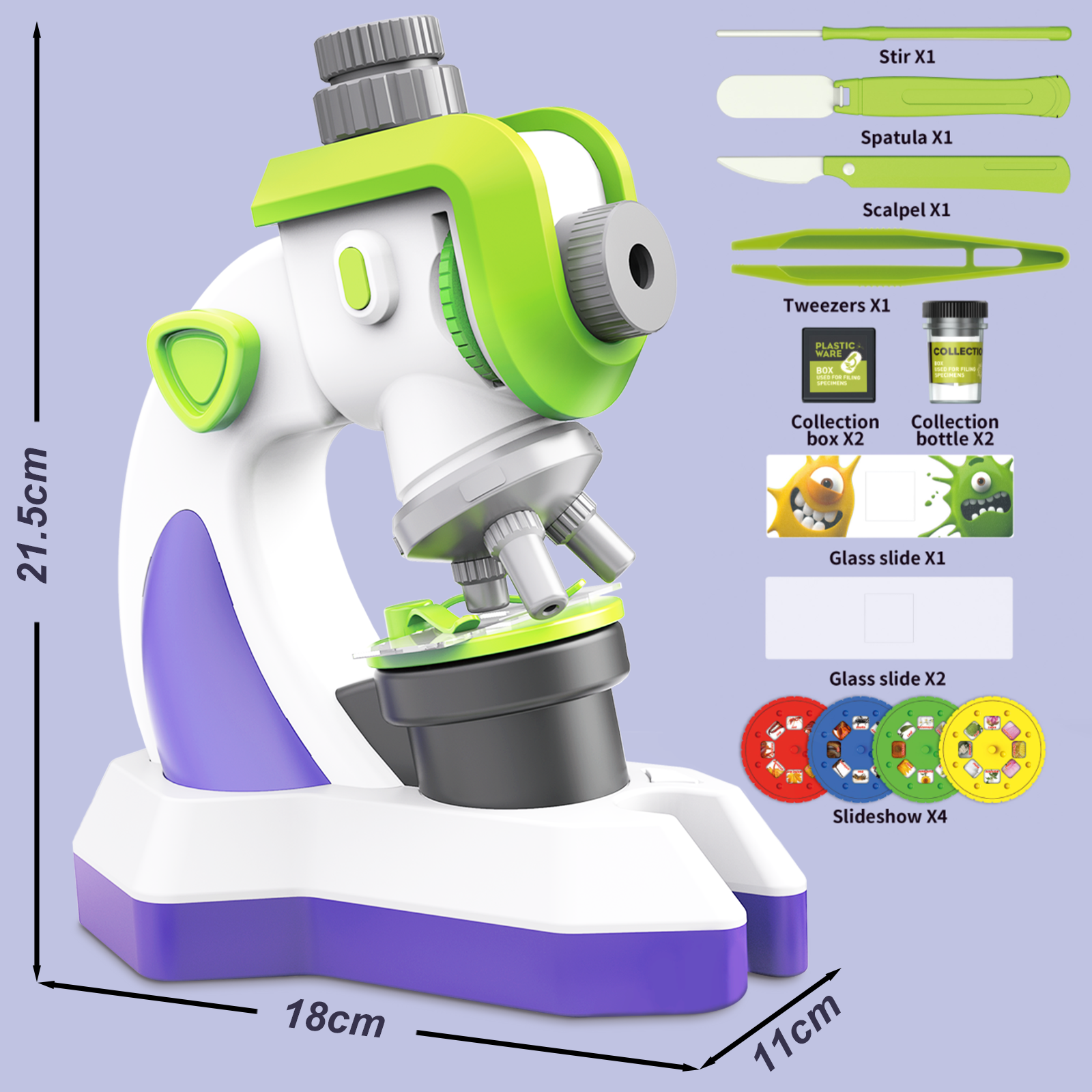 Microscope pour enfants 100x 400x 1200x Kit microscope portable avec lumière LED et lames Kit scientifique éducatif pour débutants Jouets éducatifs pour l'étude