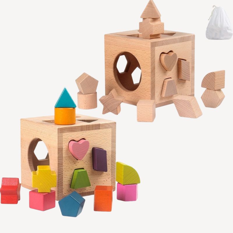 Caja clasificadora de formas Montessori con 12 bloques geométricos