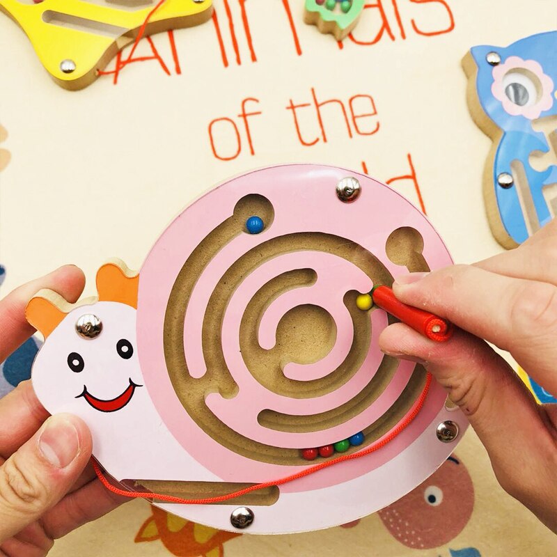 Fidtoy Jouet labyrinthe magnétique en bois pour tout-petits – Puzzle éducatif Montessori STEM pour la coordination œil-main, la motricité fine et l'apprentissage précoce (6-24 mois)